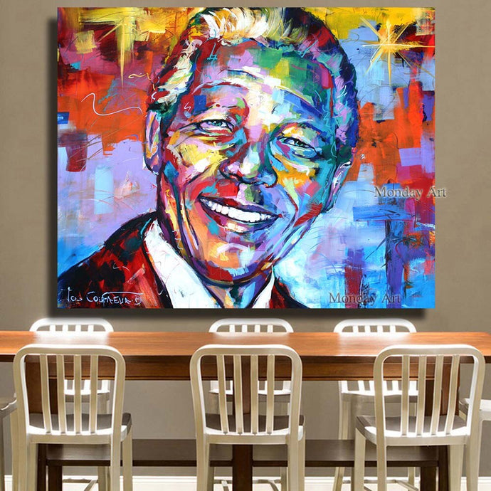 Handpainted Nelson Mandela Portrait Acrylic Oil Painting on Canvas wall Art picture for Living Room Home Decoration - No Frame